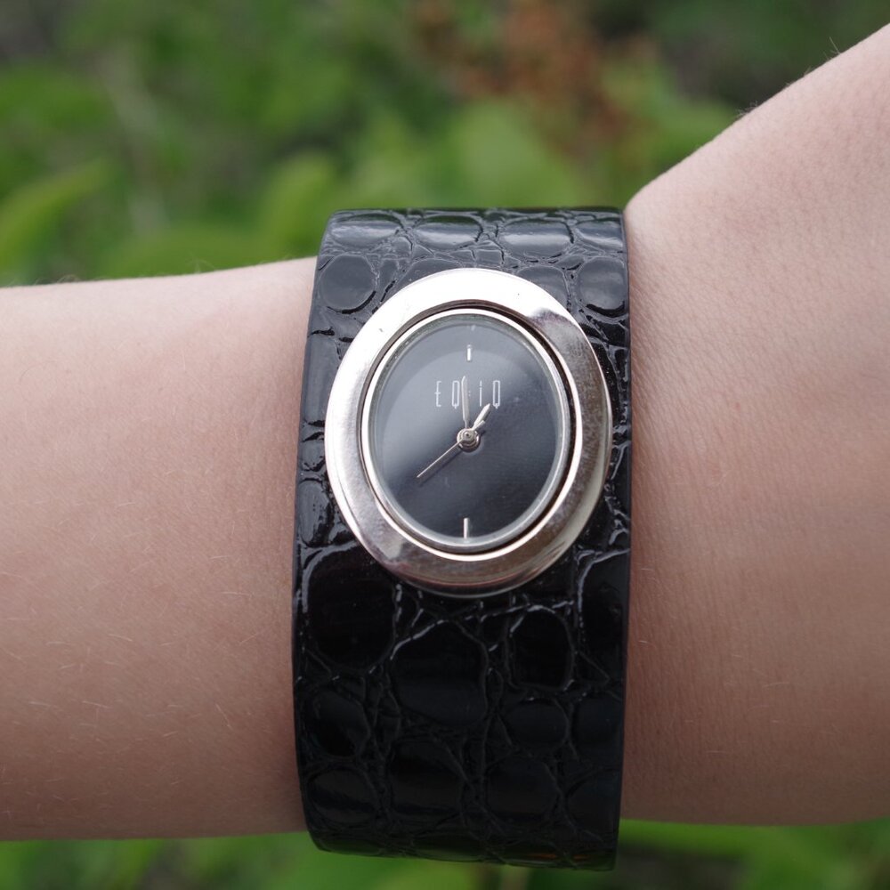 Black Patent Look Ladies Watch
